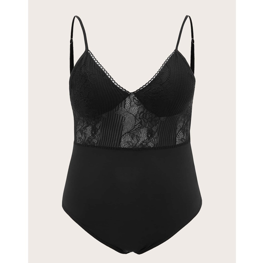 Lace Detail V-Neck Black Bodysuit - Picture 6 of 12